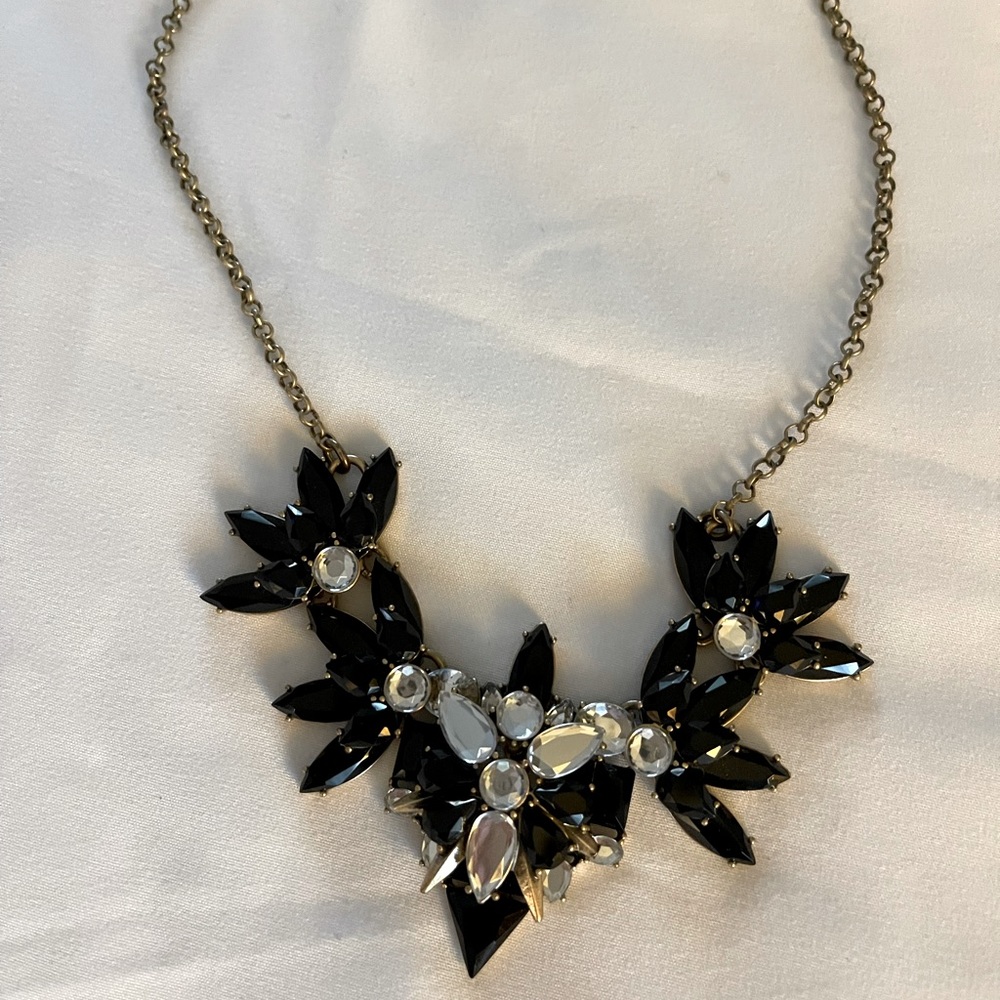 J Crew chunky necklace in black, diamond and gold
